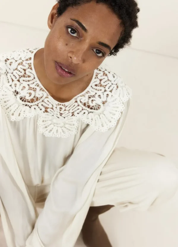 Women Summum Woman Illusion Top With Lace Neckline