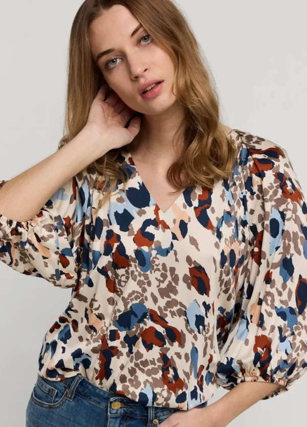 Women Summum Woman Top V-Neck Camouflage Print